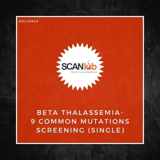 [SDL10622] BETA THALASSEMIA-9 COMMON MUTATIONS SCREENING (SINGLE) (SDL10622)